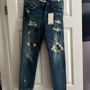 Zara Dark Blue Distressed Ankle Jeans